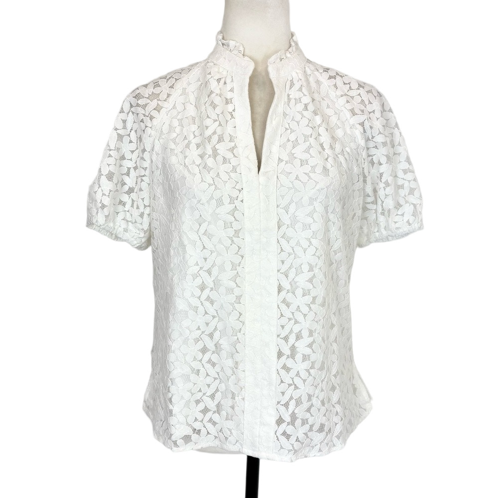 CeCe white floral lace top